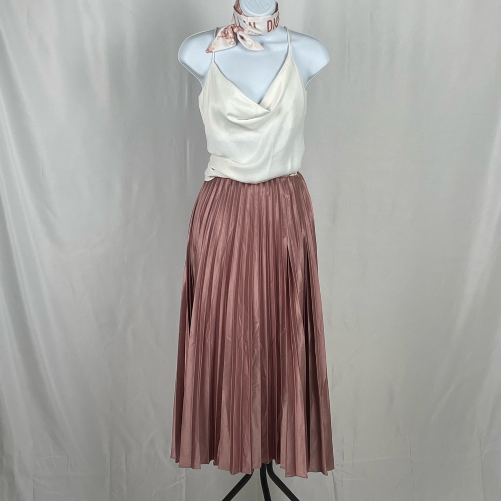 ZARA WOMAN MIDI PLEATED SKIRT SATIN FINISH PINK SIZE XS NEW 100% Authentic